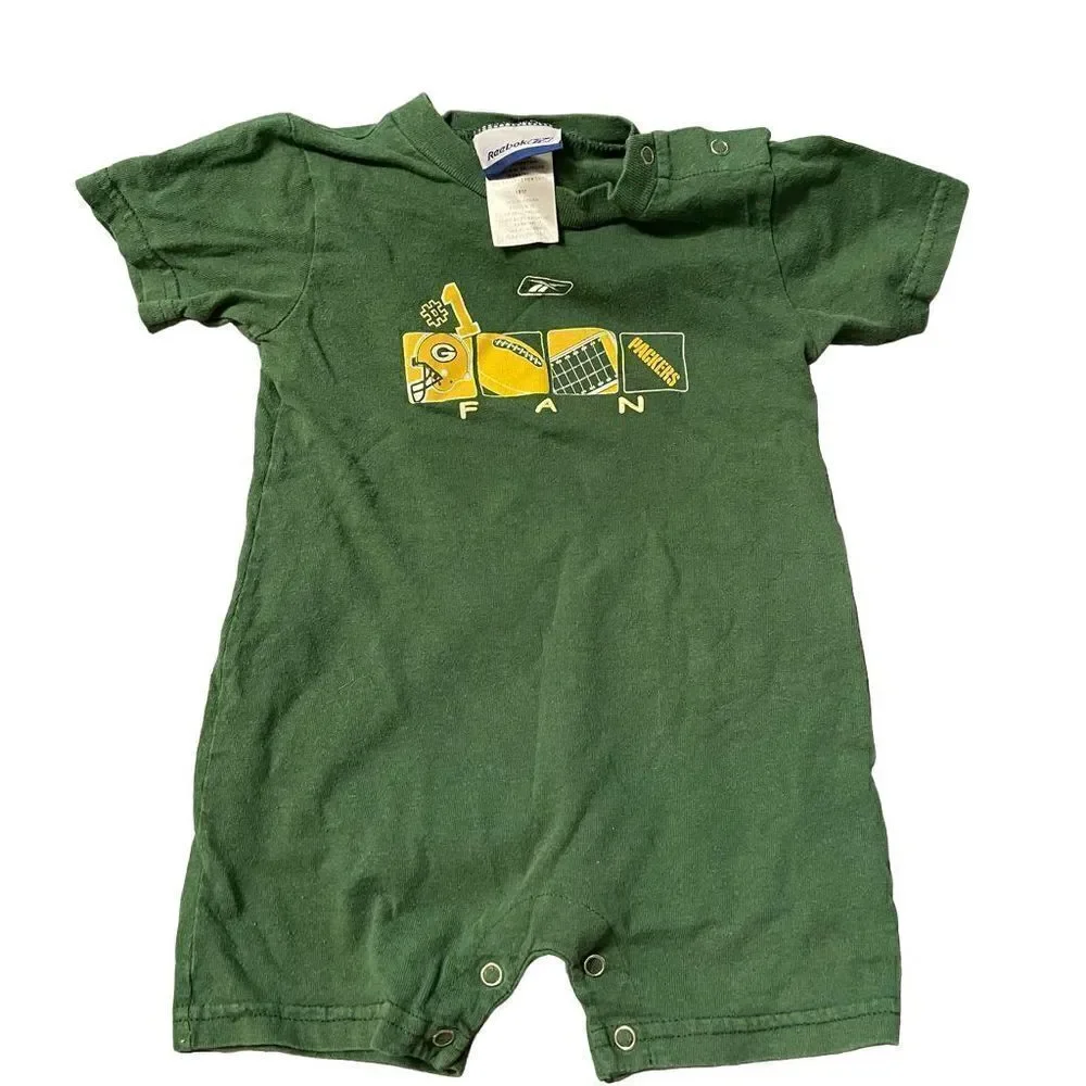 Reebok Green Bay Packers romper shorts bodysuit short sleeves 18 M